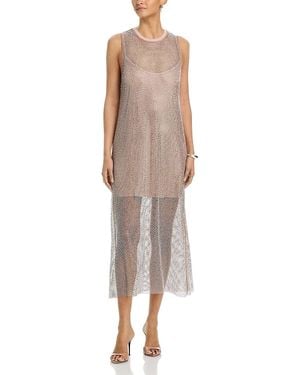 Aqua Crystal Mesh Midi Dress - Natural