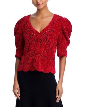 FARM Rio Rococo Hearts V Neck Cardigan Sweater - Red