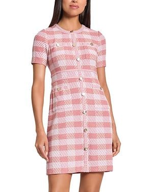 Misook Plaid Button Front Sheath Dress - Pink