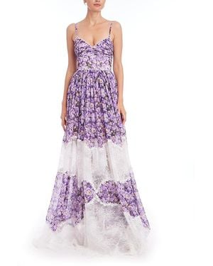 Badgley Mischka Mixed Media Floral Sleeveless Gown - Purple