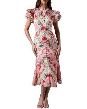Coast Lisa Printed Ruffle Hem Midi Dress - Red