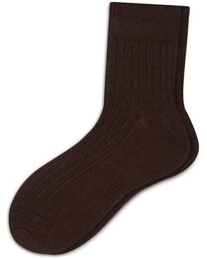 Hue Ribbed Cropped Crew Socks - Brown