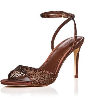 Aqua Naya Embellished Mesh High Heel Sandals - Brown