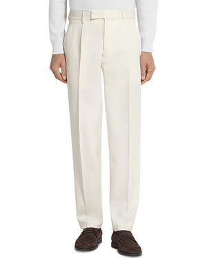 ZEGNA Cotton & Wool Pleated Pants - White