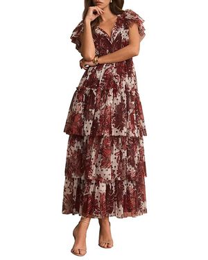 Mint Velvet Floral Print Tulle Midi Dress - Red
