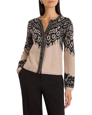 NIC+ZOE Placed Lace Print Cardigan - Black
