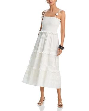 Aqua Giovanni Embroidered Smocked Midi Dress - White