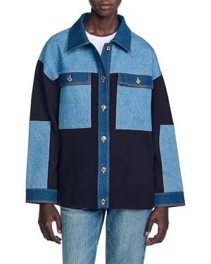Sandro Celia Denim Mix Oversized Jacket - Blue