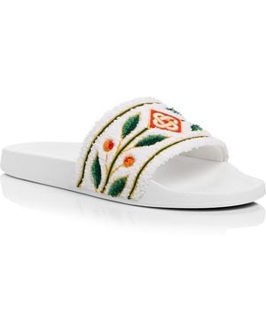 CASABLANCA Embroidered Terry Slide Sandals - White