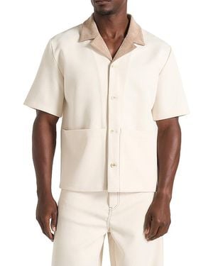 Manière De Voir Joel Twill Shirt With Suede Revere Collar - Natural
