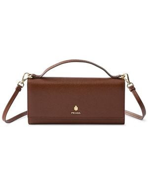 Prada Leather Wallet With Shoulder Strap - Brown