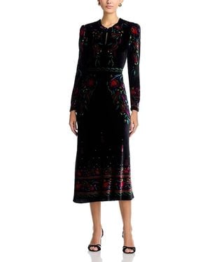Saloni Claudia Velvet Midi Dress - Black