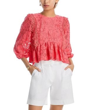 Aqua Lace Ruffle Blouse - Red