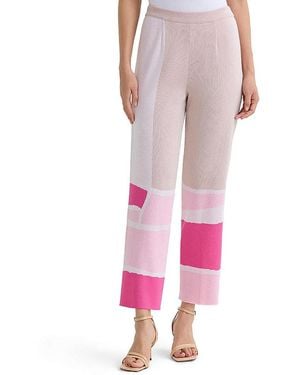 Ming Wang Colorblock Soft Knit Straight Leg Ankle Pants - Pink