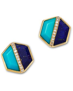 Bloomingdale's Fine Collection Lapis Lazuli, & Diamond Stud Earrings - Blue
