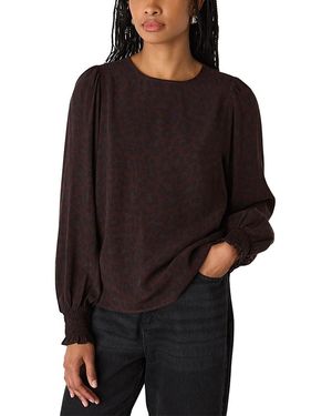 Whistles Leopard Shirred Cuff Blouse - Black