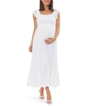Ripe Maternity Hail Spot Frill Sleevedress - White