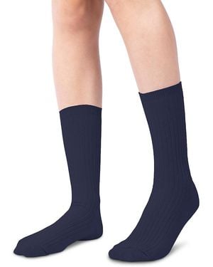 Hue Cotton Stretch Blend Rib Classic Crew Socks - Blue