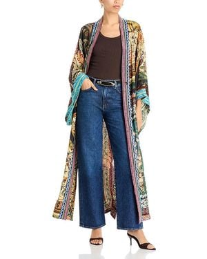 Johnny Was Aziza Long Silk Reversible Kimono - Blue