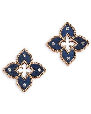 Roberto Coin 18K Rose Venetian Princess Titanium Diamond Flower Stud Earrings - Blue