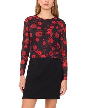 1.STATE Floral Mesh Long Sleeve Top - Red