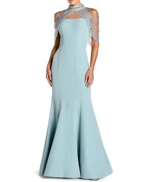 Mac Duggal Crepe Mermaid Gown With Beaded Shawl - Blue