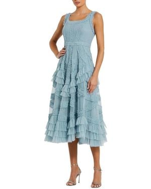 Mac Duggal Petite Scoop Neck Sleeveless Mesh Micro Ruffle Midi Dress - Blue
