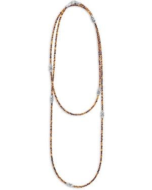 Lagos Sterling Signature Caviar Tiger Eye Station Necklace, 34 - White