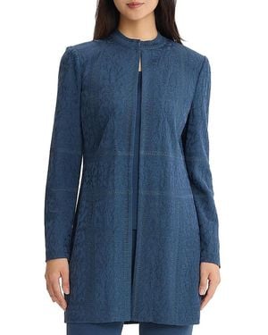 Misook Heritage Tonal Floral Burnout Knit Jacket - Blue