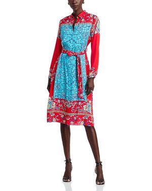 Tahari Paulina Isle Of Capri Tie Waist Printed Shirtdress - Red