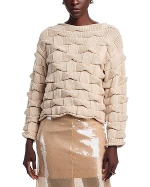 Lafayette 148 New York Lofty Merino Wool Basket Stitch Sweater - Natural