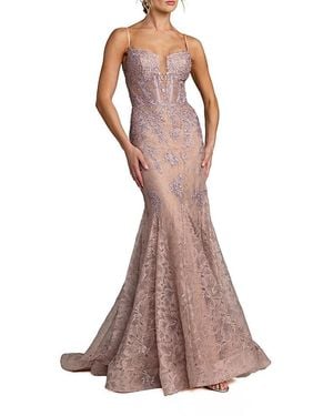 Mac Duggal Embroidered Lace Sleeveless Mermaid Gown - Brown