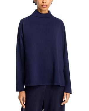 Eileen Fisher Cozy Brushed Terry Funnel Hug Neck Box Top - Blue