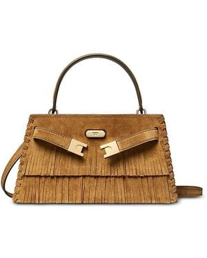 Tory Burch Lee Radziwill Petite Fringed Suede Top Handle Bag - Brown