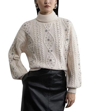 Karen Millen Wool Blend Embellished Cable Knit Sweater - Gray