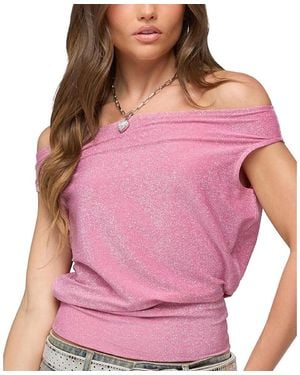 Edikted Nolah Metallic Off Shoulder Top - Pink