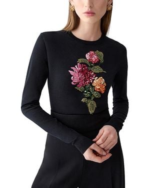 Carolina Herrera Embellished Long Sleeve Crewneck Top - Black