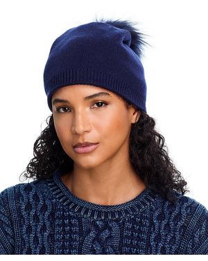 Kyi Kyi Cashmere Faux Fur Pom Pom Hat - Blue