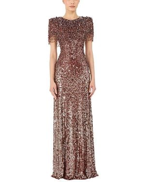 Jenny Packham Eugenie Sequin Fringed Maxi Dress - Brown