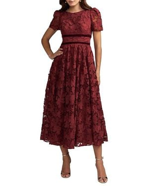 Mac Duggal A-Line Short Sleeve Lace Midi Dress - Red