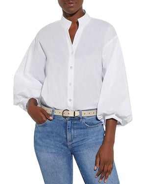 Misook Button Front Balloon Sleeve Shirt - White