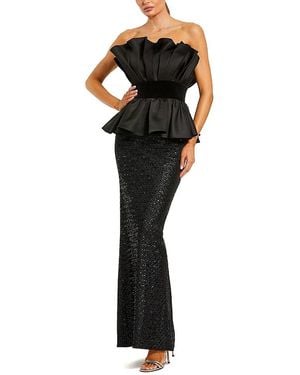 Mac Duggal Strapless Satin Peplum Top With Sequin Skirt Gown - Black
