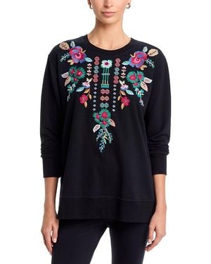 Johnny Was High Low Crewneck Cotton Sweatshirt - Blue