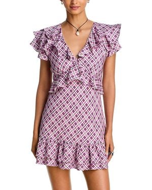 Aqua Plaid Ruffle Mini Dress - Purple