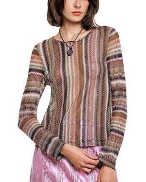 Anna Sui Wavy Chevron Knit Long Sleeve Stripe Top - Brown