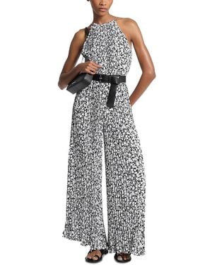 Michael Kors Michael Pleated Chain Neck Halter Jumpsuit - White