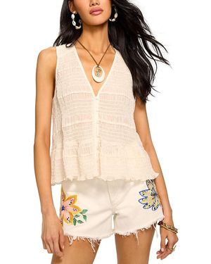 Ramy Brook Elise Smocked Sleeveless Blouse - White