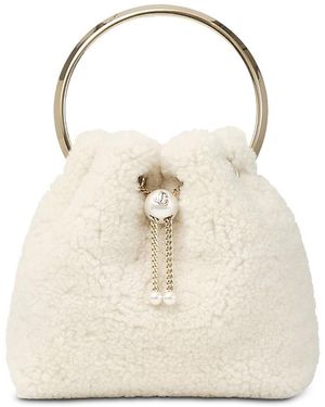 JIMMY CHOO Bon Bon ハンドル付きメタリックナッパバッグ MICRO BON BON | クリスタルハンドル付き シルバー クリスタル