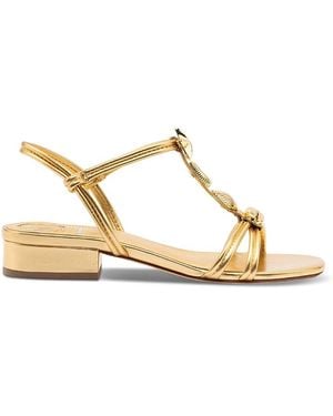 Larroude Shelly Flat Metallic Leather Sandals - Natural