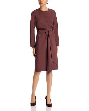 Misook Long Sleeve Draped Tie Shift Dress - Red